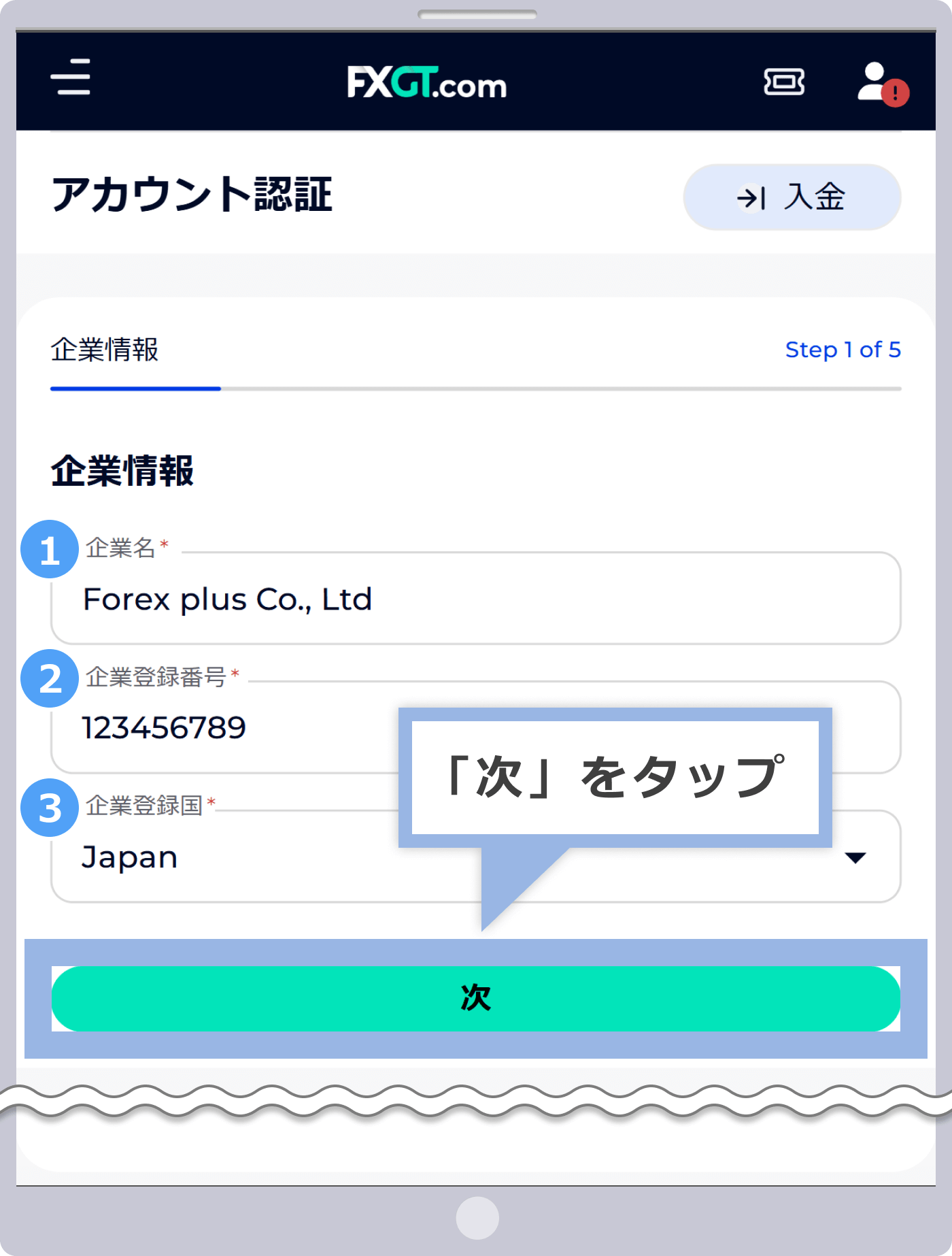 企業情報の入力