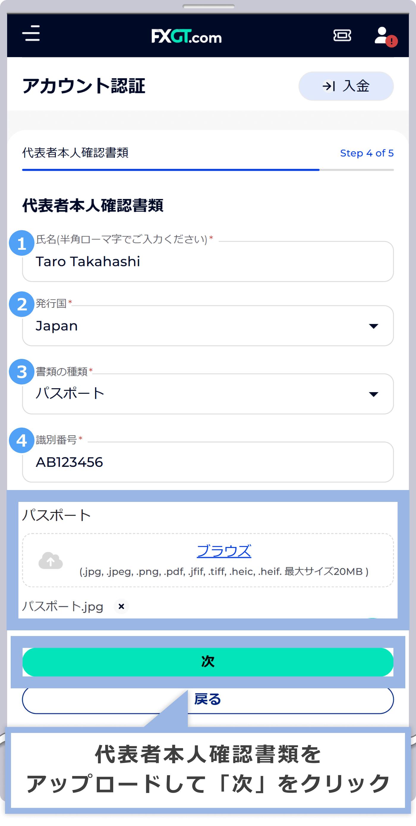 代表者情報の入力