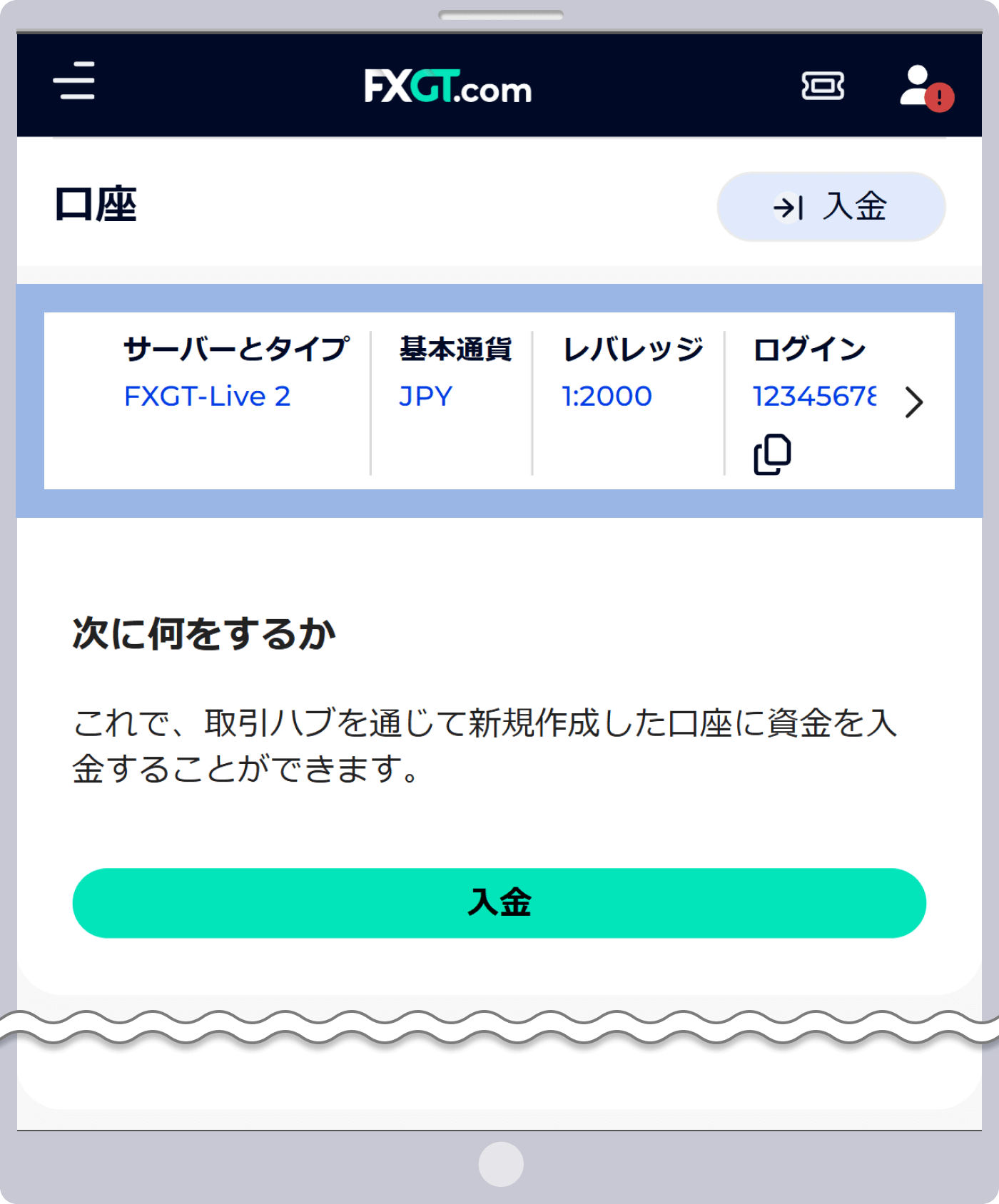 口座の詳細法人口座開設完了